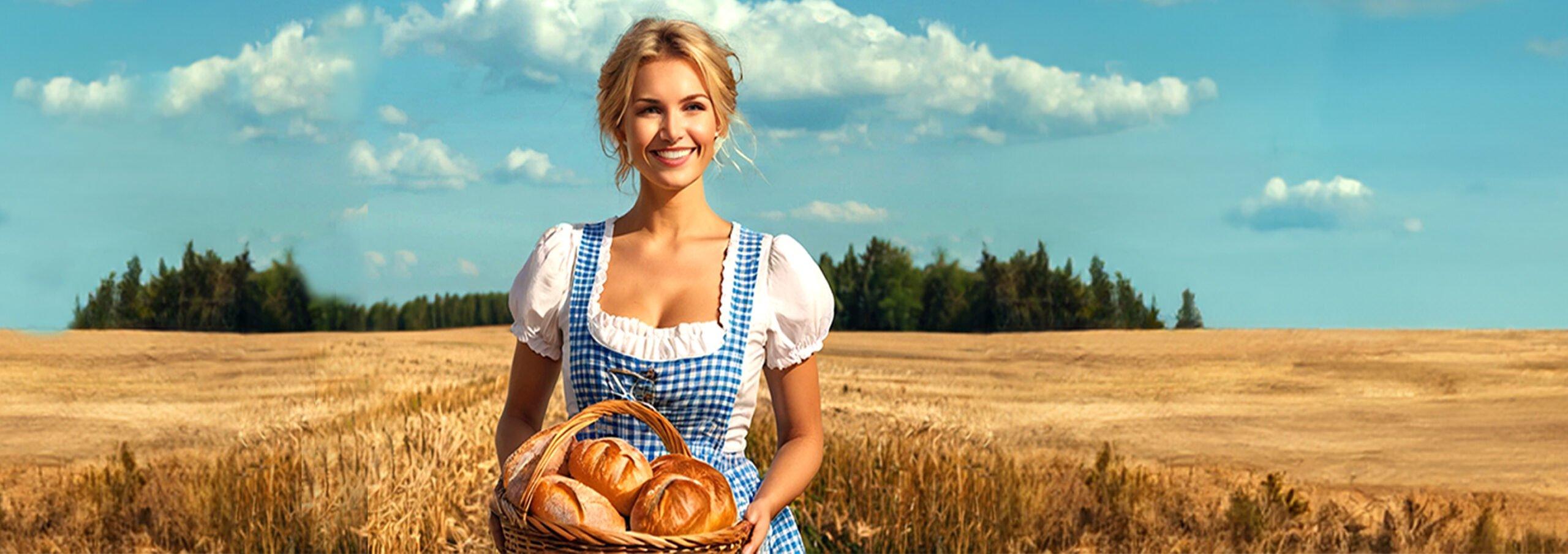 Frau präsentiert frisch gebackenes Brot